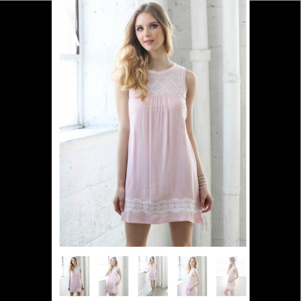 Pink linen embroidered shift dress